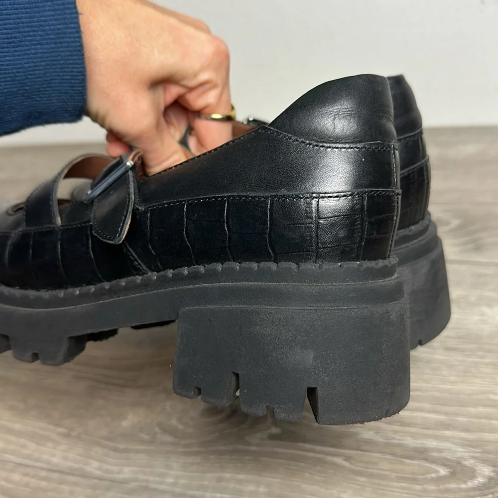 Free People Black Chunky Platform Mary Jane Loafers